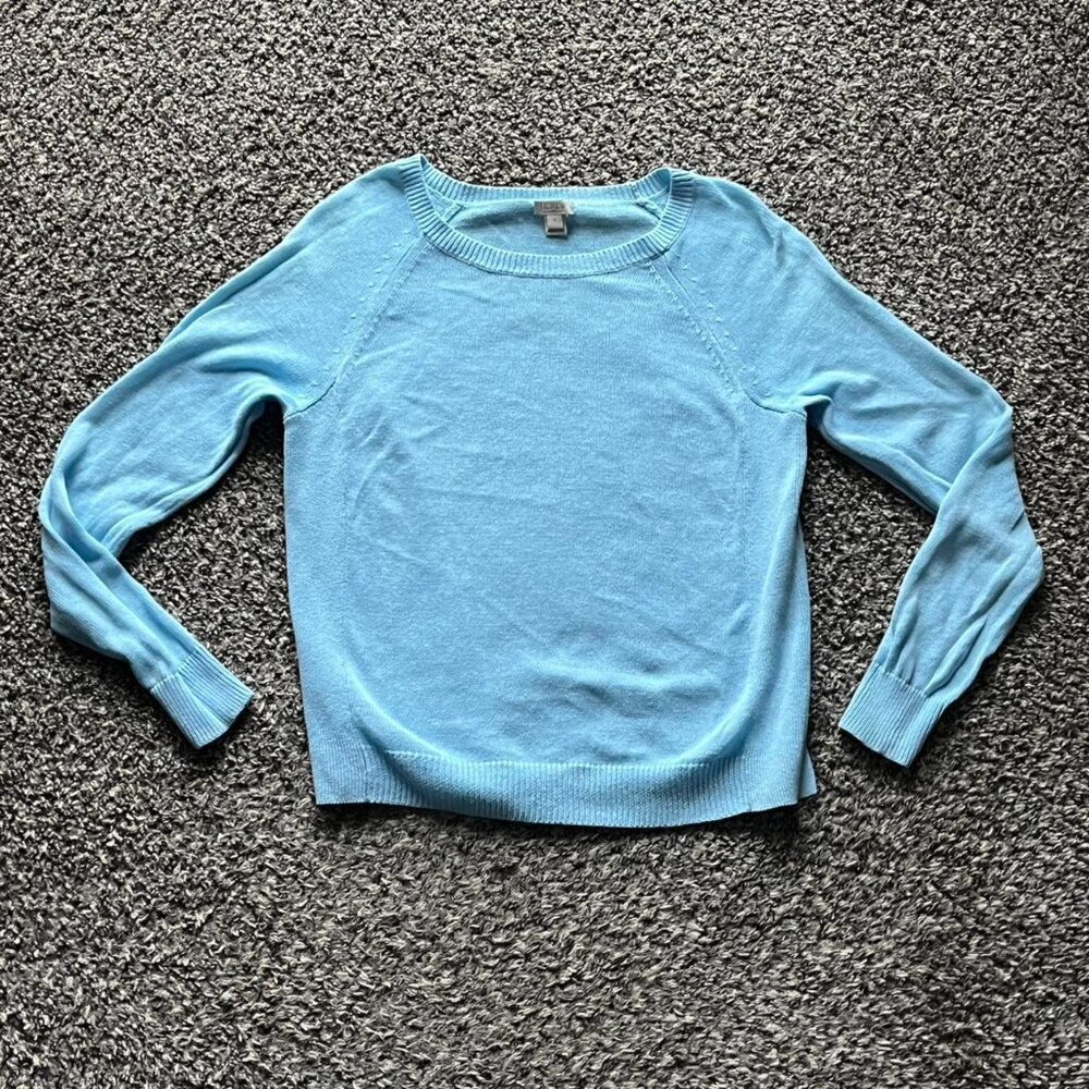 J Crew Sweater Women Small Blue Linen Cotton Crew Neck Winter Soft Girl Feminine
